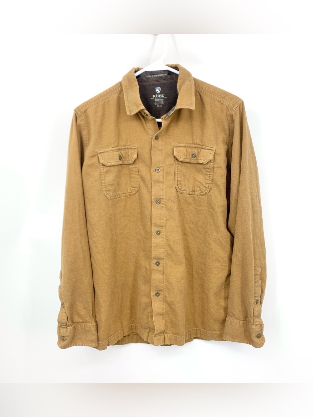 Kuhl Men Size Medium Shirt Brown Dillingr Flannel Button Down Top Cotton Blend